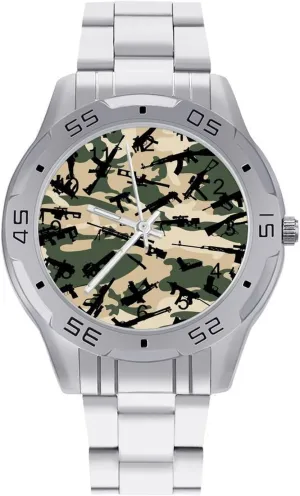 athlete Watches for Men Easy Reader Work Casual Watch Camouflage Gun Stainless Steel Metal Strap Simple Business 