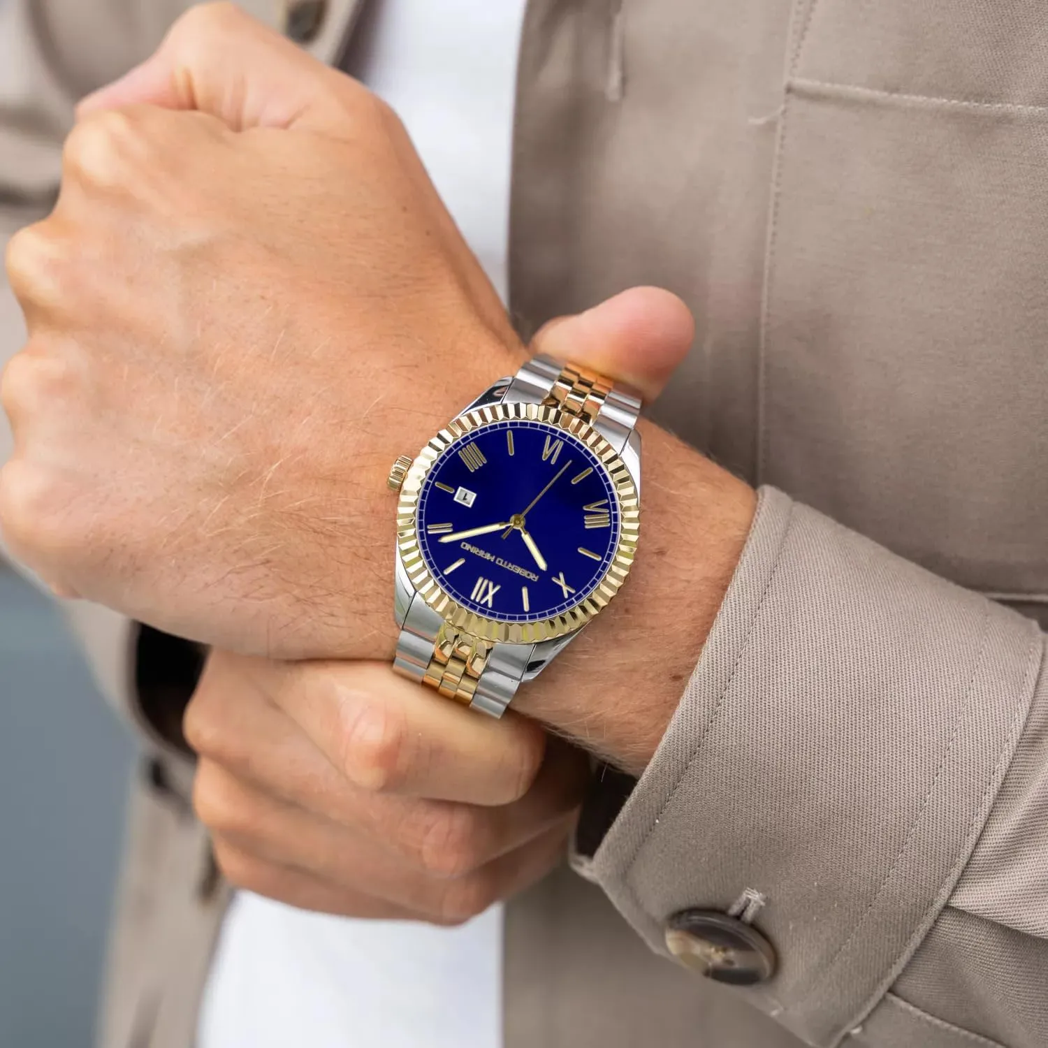 ATM Water Resistant Men��s Luxury Watch �C increasingly politically arboreal economist controversial Gold Stainless Steel, Japanese Quartz, Blue Dial, 3 