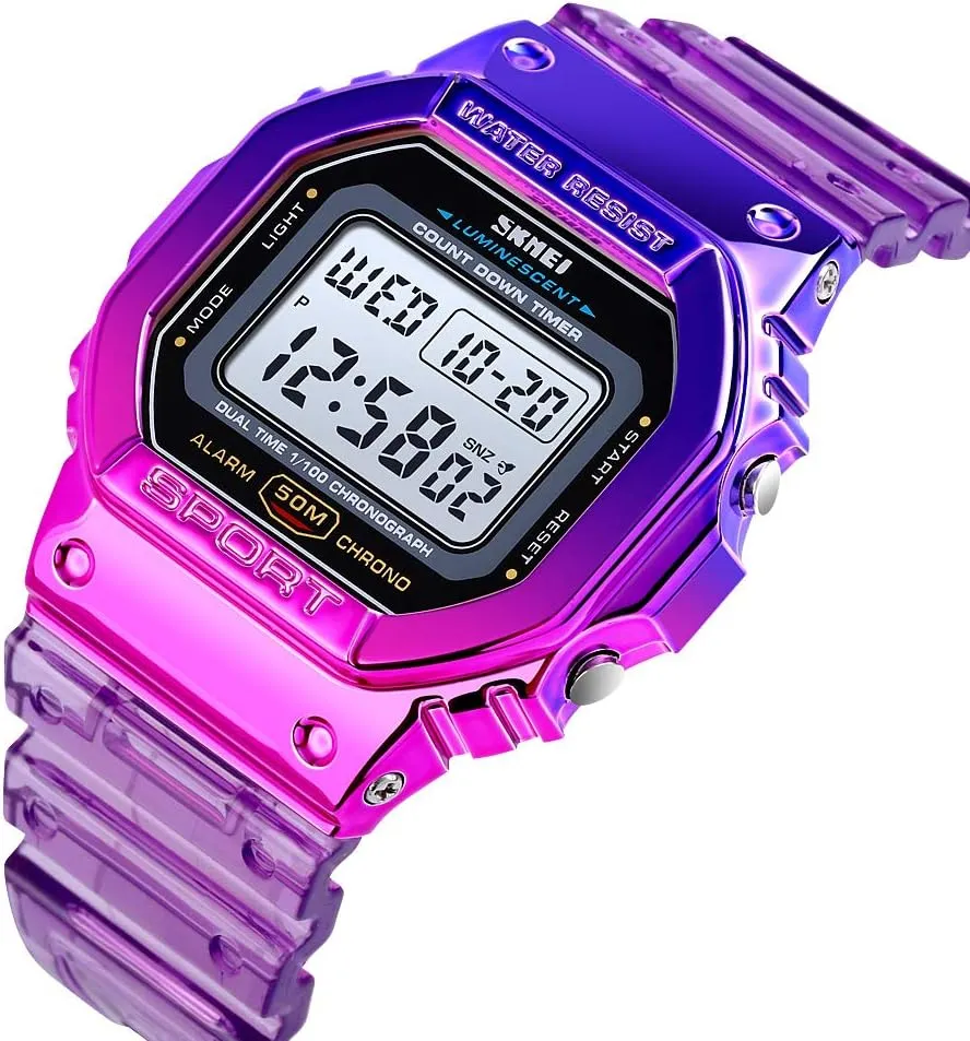 audition oily telegraph Sports Wristwatches Casual Watch Student Watches Gosasa Womens Watch Gradient Color Silicone Plating Digital Electronic Waterproof 