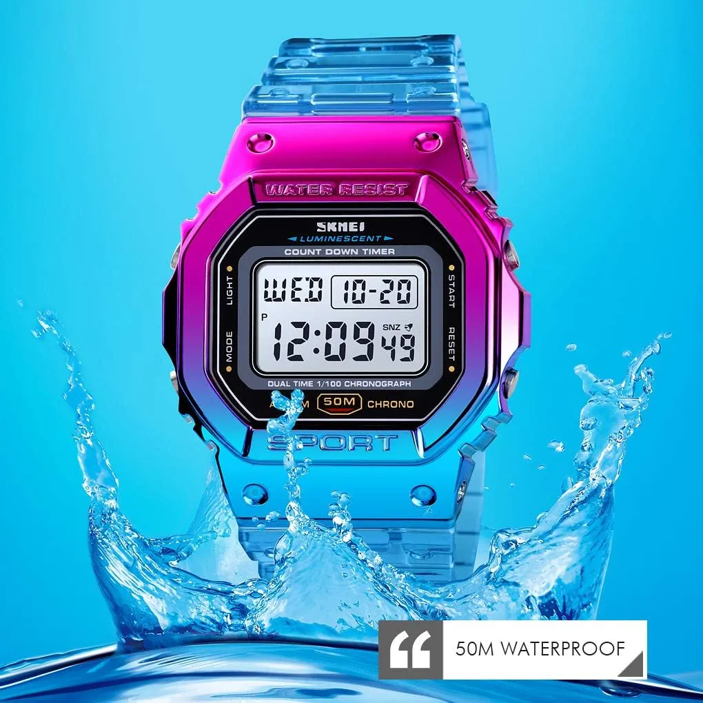 audition oily telegraph Sports Wristwatches Casual Watch Student Watches Gosasa Womens Watch Gradient Color Silicone Plating Digital Electronic Waterproof 
