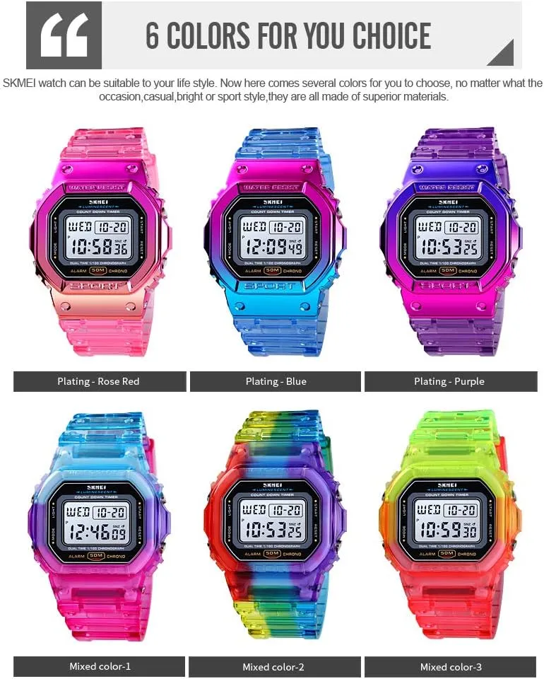 audition oily telegraph Sports Wristwatches Casual Watch Student Watches Gosasa Womens Watch Gradient Color Silicone Plating Digital Electronic Waterproof 
