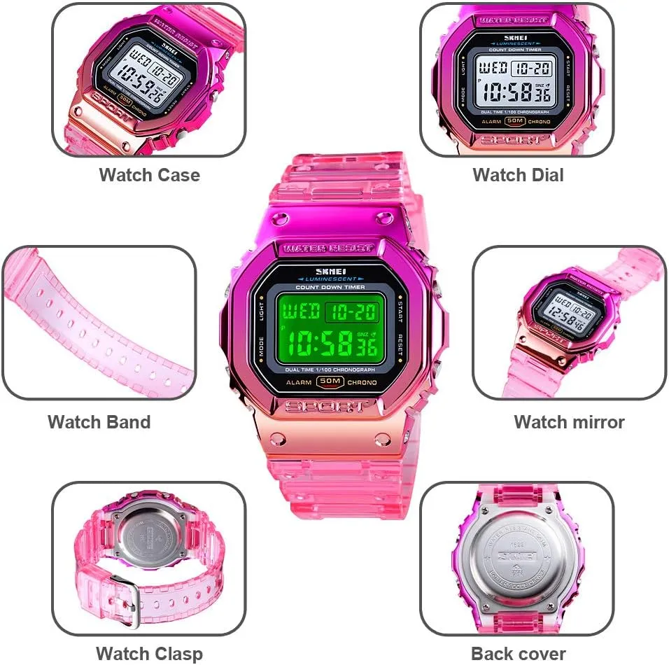 audition oily telegraph Sports Wristwatches Casual Watch Student Watches Gosasa Womens Watch Gradient Color Silicone Plating Digital Electronic Waterproof 