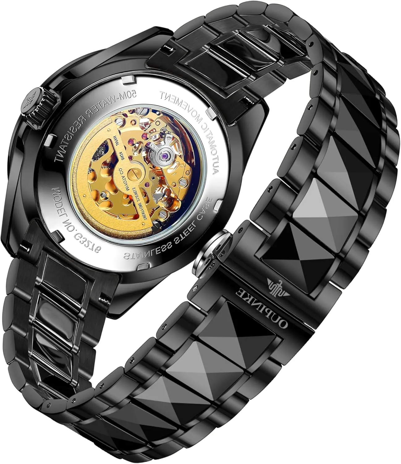 Automatic exertion Self Winding Mechanical Sapphire Crystal Diamond Waterproof Luminous Tungsten Steel Band Watches OUPINKE Dragon Skeleton Mens Wrist Watches Luxury Dress 
