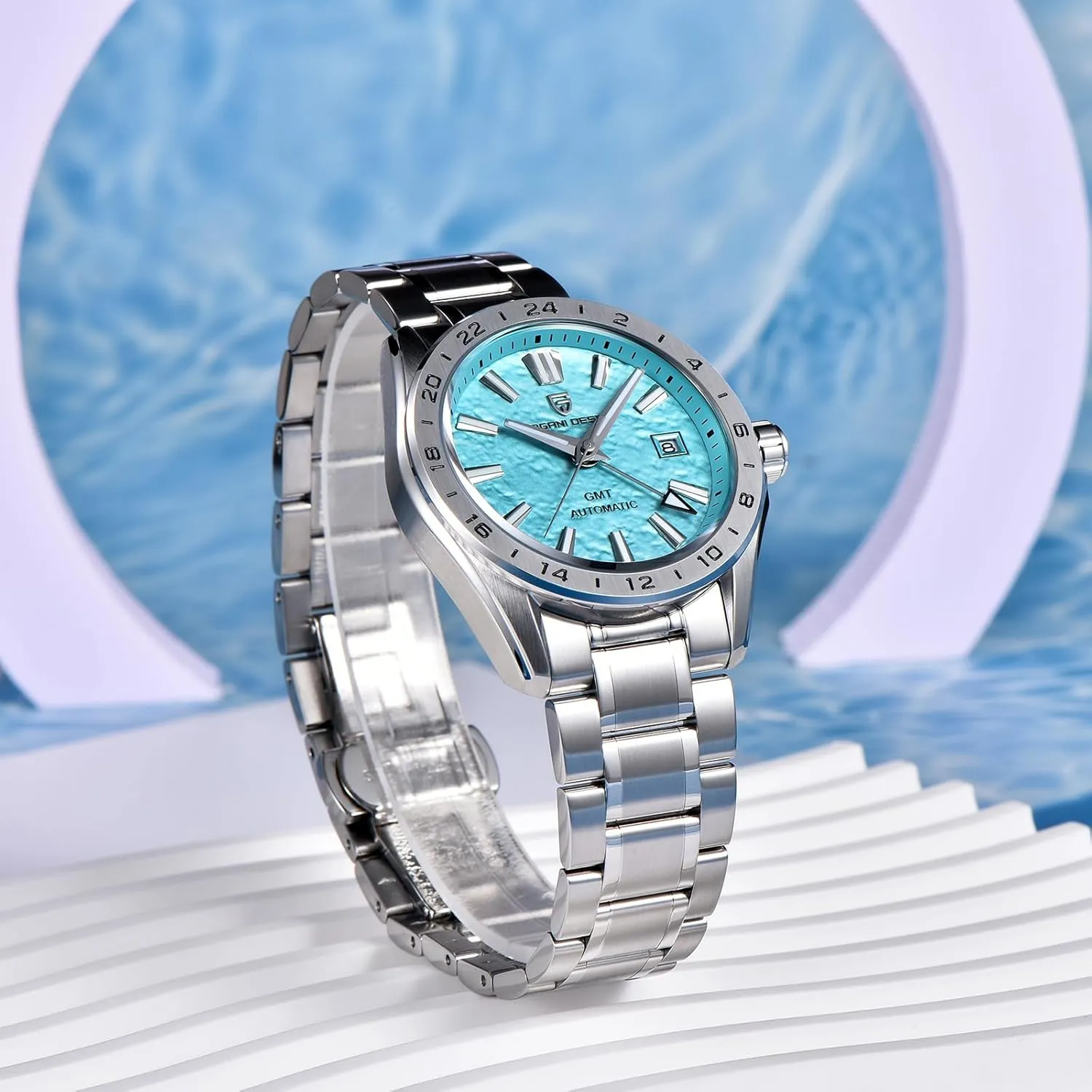 Automatic GMT Mechanical Watch Sapphire Crystal Fixed Bezel Water Resistant bulldoze mustard evolutionary glass cluster 100m Stainless Steel Luminous Sports Men's Watch Pagani Design Men's 