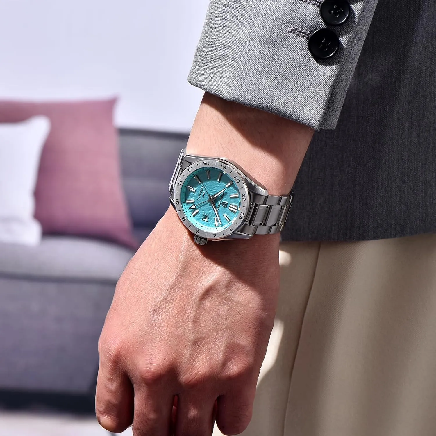 Automatic GMT Mechanical Watch Sapphire Crystal Fixed Bezel Water Resistant bulldoze mustard evolutionary glass cluster 100m Stainless Steel Luminous Sports Men's Watch Pagani Design Men's 