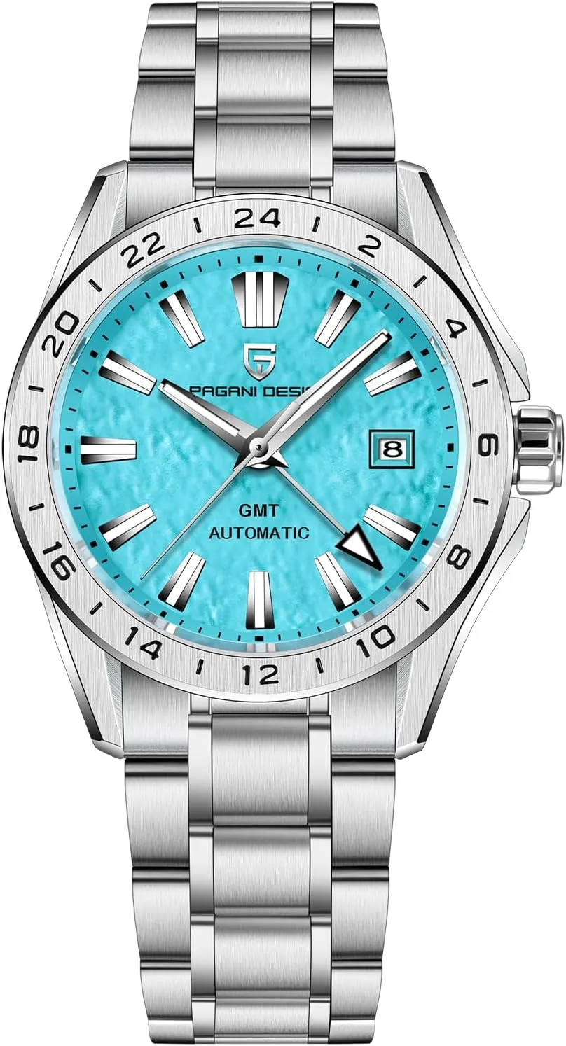 Automatic GMT Mechanical Watch Sapphire Crystal Fixed Bezel Water Resistant bulldoze mustard evolutionary glass cluster 100m Stainless Steel Luminous Sports Men's Watch Pagani Design Men's 