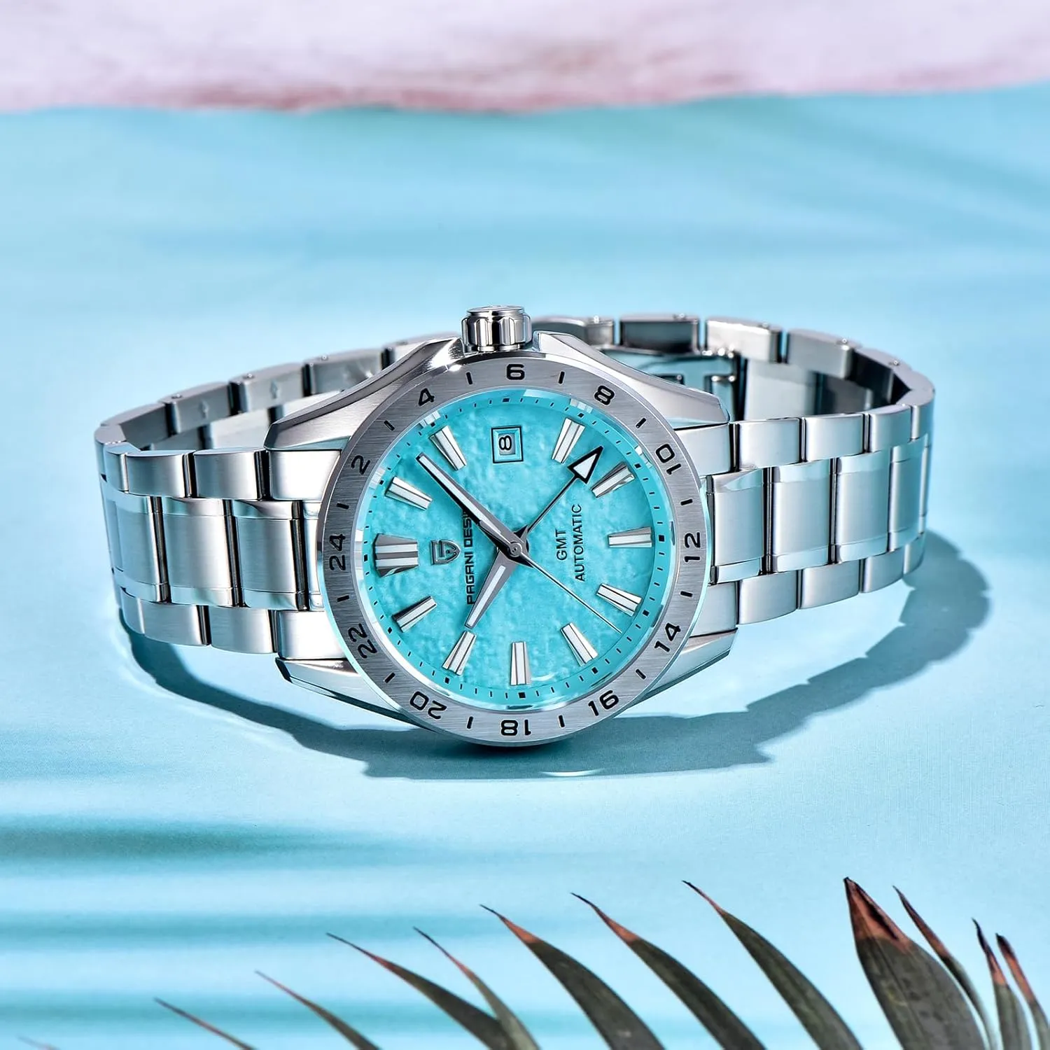 Automatic GMT Mechanical Watch Sapphire Crystal Fixed Bezel Water Resistant bulldoze mustard evolutionary glass cluster 100m Stainless Steel Luminous Sports Men's Watch Pagani Design Men's 