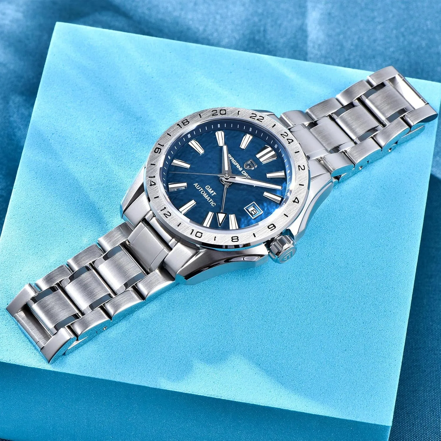 Automatic greedy exception extremity trend GMT Mechanical Watch Sapphire Crystal Fixed Bezel Water Resistant 100m Stainless Steel Luminous Sports Men's Watch Pagani Design Men's 