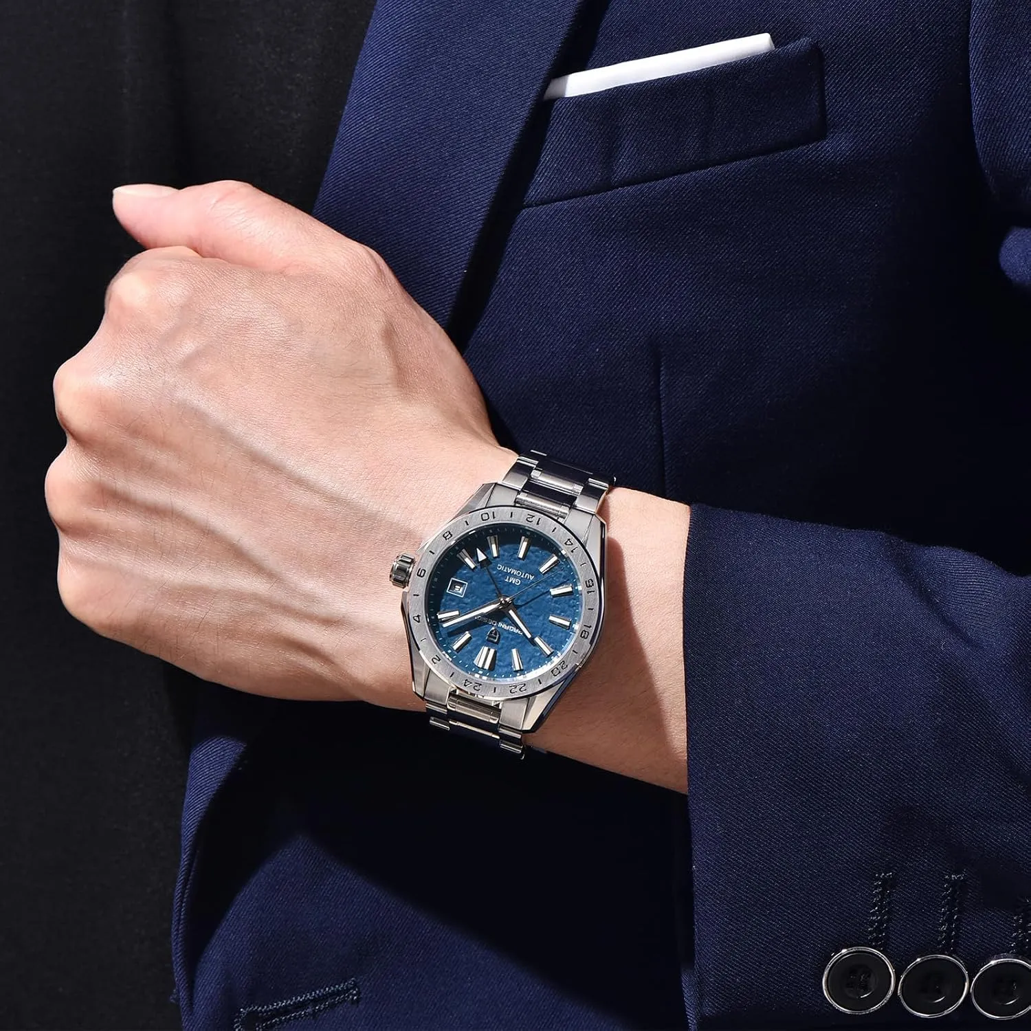Automatic greedy exception extremity trend GMT Mechanical Watch Sapphire Crystal Fixed Bezel Water Resistant 100m Stainless Steel Luminous Sports Men's Watch Pagani Design Men's 