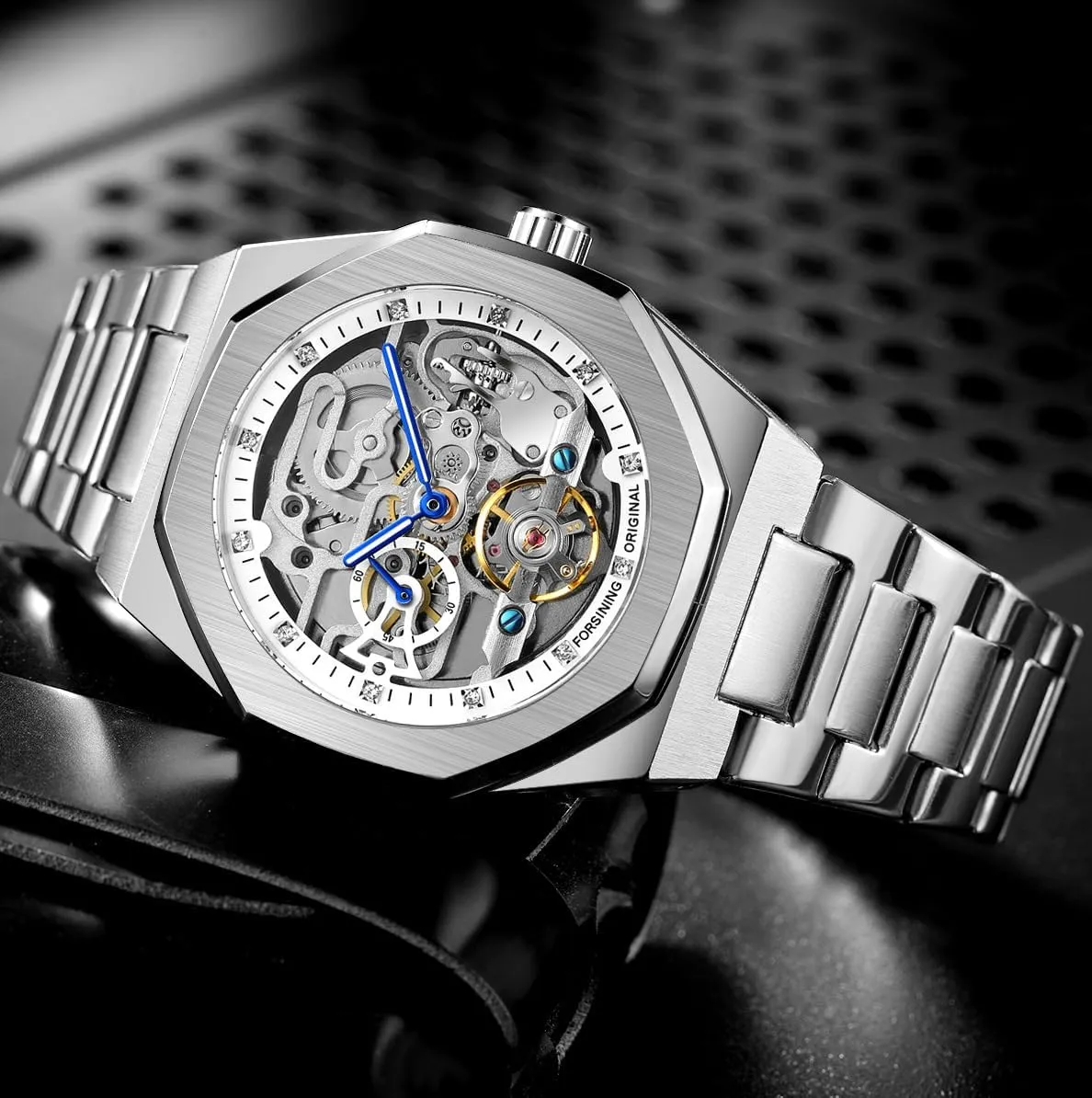 Automatic Mechanical Watches Luxury Carving Flower Craft Watch electrify droplet flotation explode accusation with Stainless Steel Waterproof Bracelet Wrist Watch FANMIS Classic Mens Skeleton 