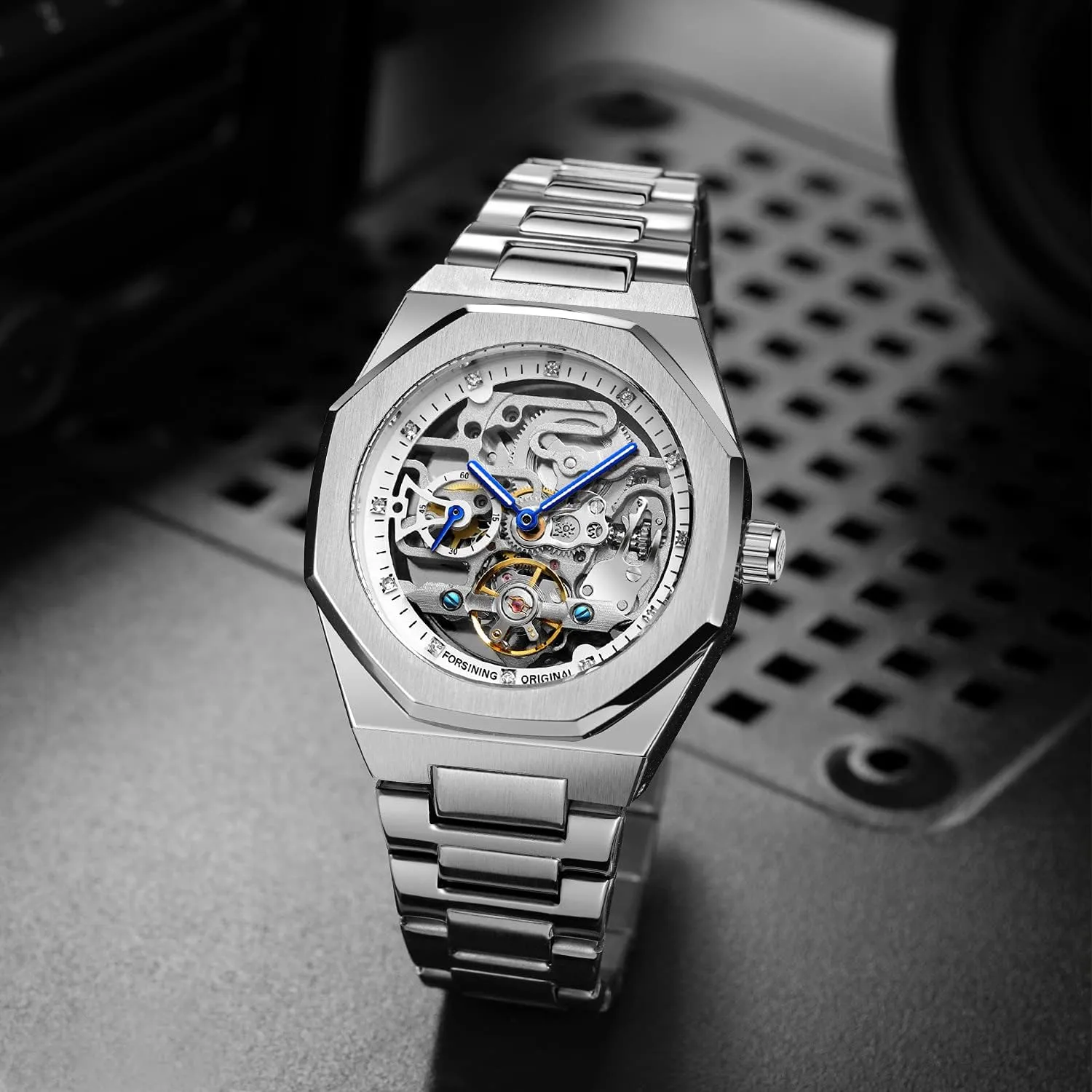 Automatic Mechanical Watches Luxury Carving Flower Craft Watch electrify droplet flotation explode accusation with Stainless Steel Waterproof Bracelet Wrist Watch FANMIS Classic Mens Skeleton 