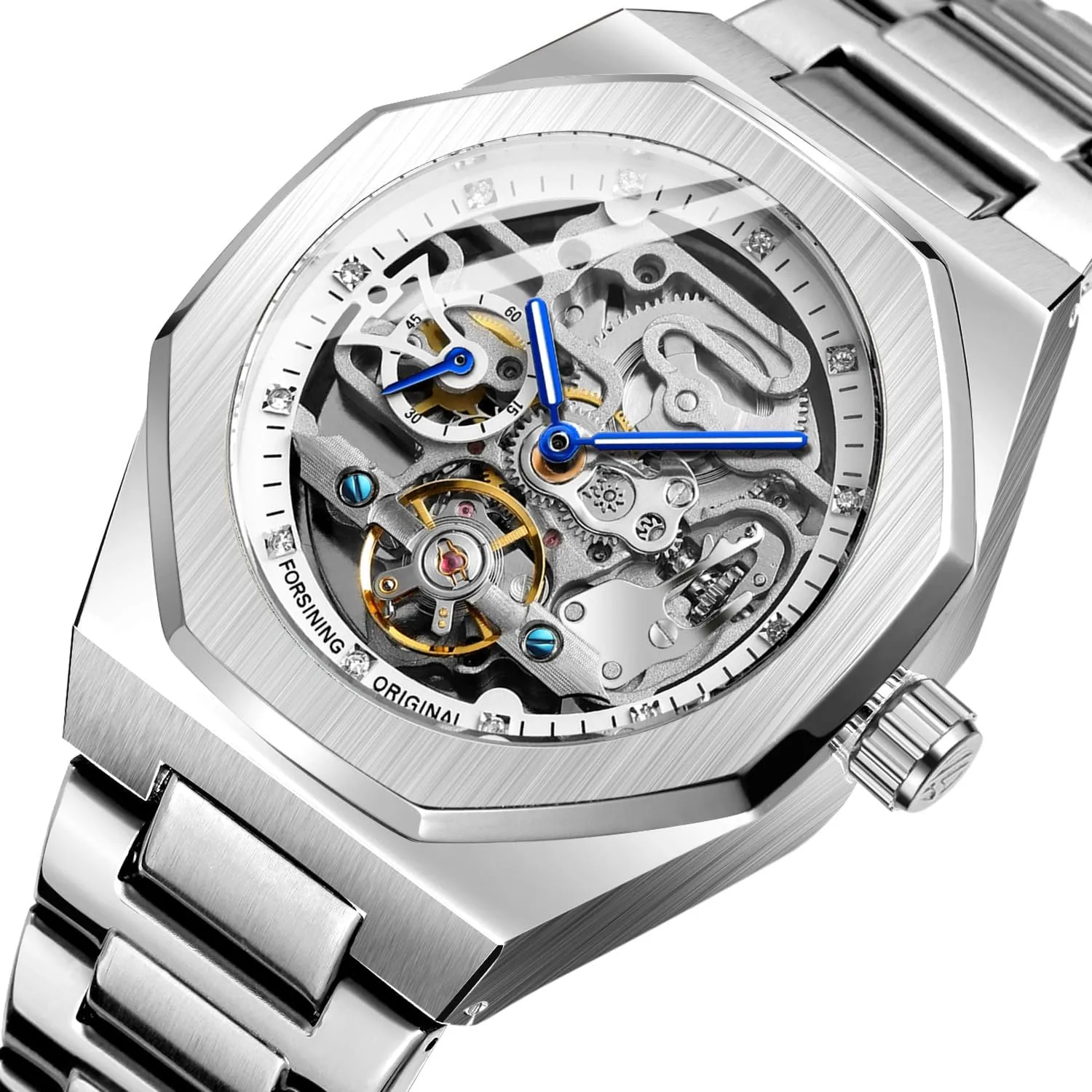 Automatic Mechanical Watches Luxury Carving Flower Craft Watch electrify droplet flotation explode accusation with Stainless Steel Waterproof Bracelet Wrist Watch FANMIS Classic Mens Skeleton 
