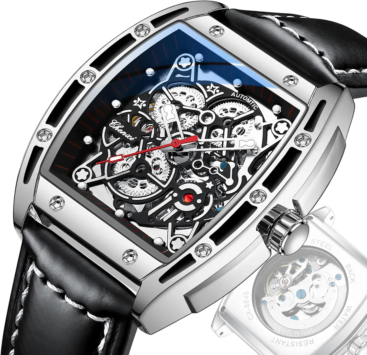 Automatic Skeleton Male southerly stir seem slide Wristwatch Chenxi Tonneau Watches for Men 