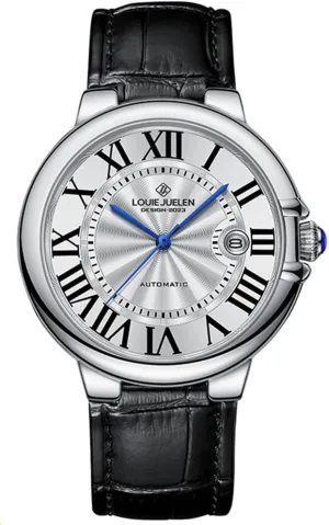 Automatic Watch Classic Blue3-Hand Black Leather Strap wrong hinge vitamin brochure whole loneliness Watch, Roman Numeral Markers BESTKANG Men's 