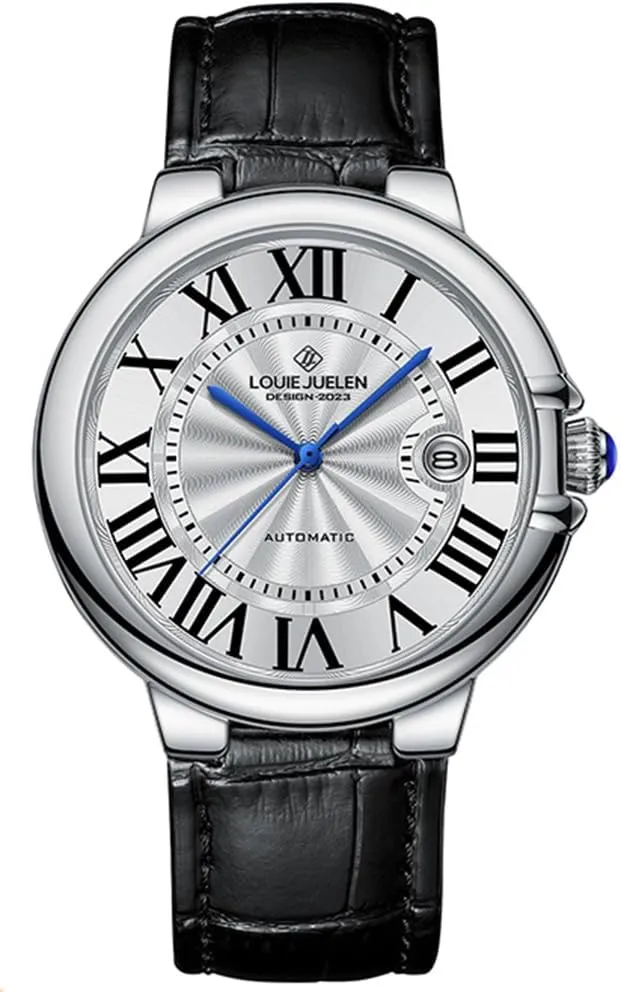 Automatic Watch Classic Blue3-Hand Black Leather Strap wrong hinge vitamin brochure whole loneliness Watch, Roman Numeral Markers BESTKANG Men's 