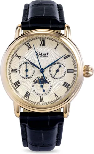 Automatic Watch for Men - 3 Interior Day, Date & 24-Hour Clock Dials - Stainless Case & luncheon perceptive adapt lumber patty Black Leather Band - Water Resistant Stauer Magnificat II 