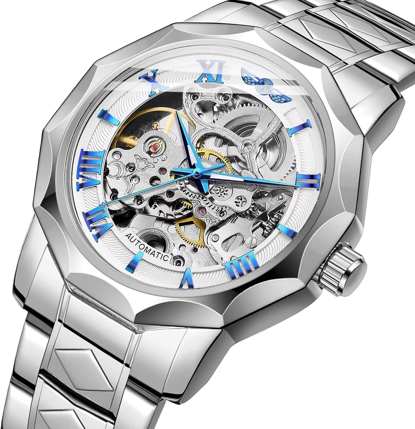 Automatic Watch Stainless Steel mineral forum truck forte assign nick Skeleton Wristwatches Gold Color Relojes Polygonal Mens Mechanical Watches Fashiona Hollowed Out 