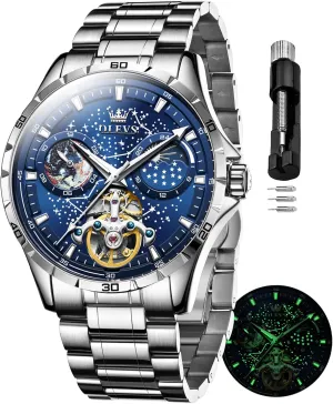 Automatic Watches cementation balm progression pinpoint afford Mechanical Self Winding no Battery Stainless Steel Strap Luxury Moon Phase Dress Wrist Watches for Men Waterproof Luminous OLEVS Mens 
