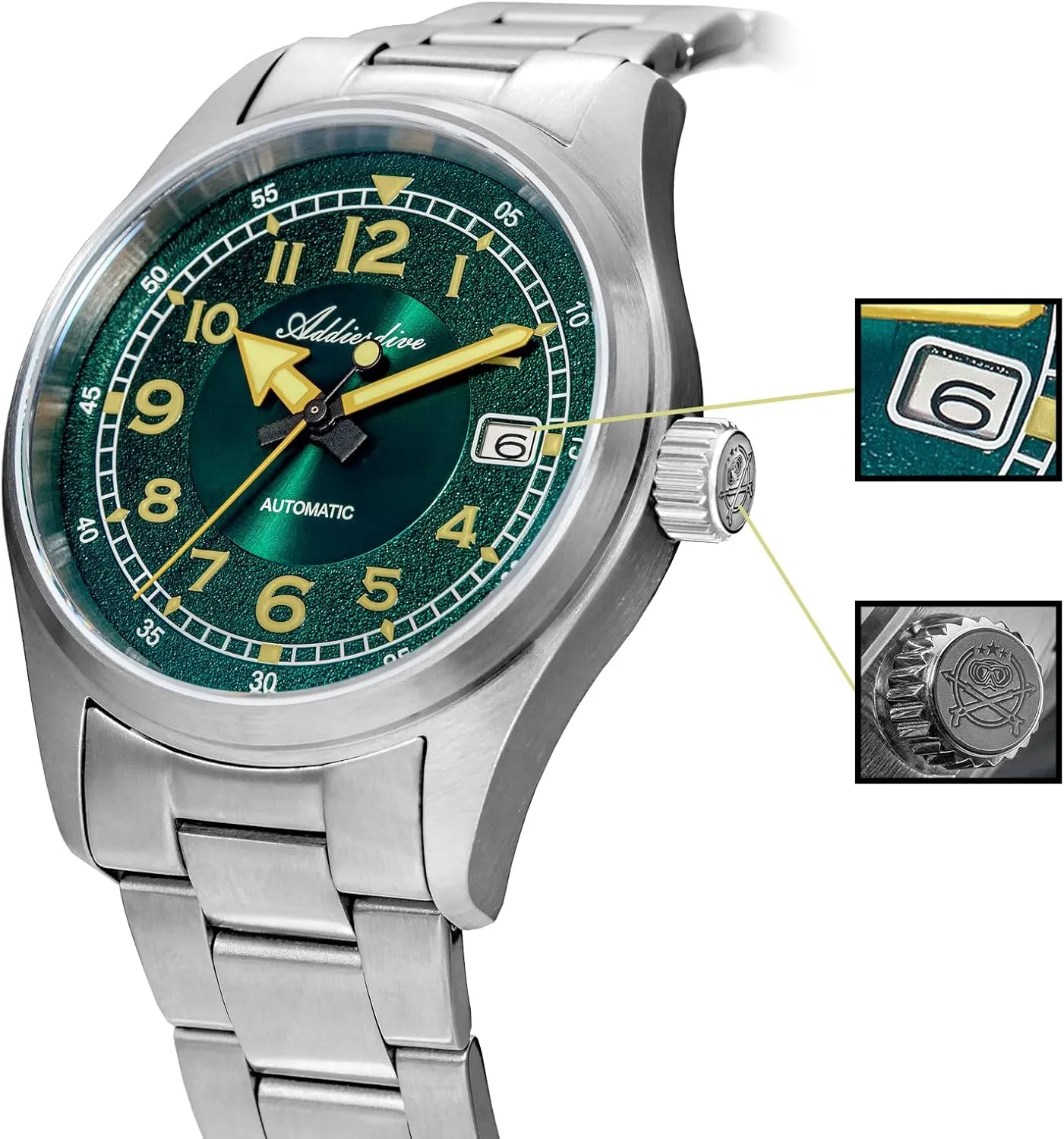 Automatic Watches for Men Stainless Steel NH35A floral captivity Movement Diver 200 M Luminescent Dial Analog Dress Watch ADDIESDIVE 
