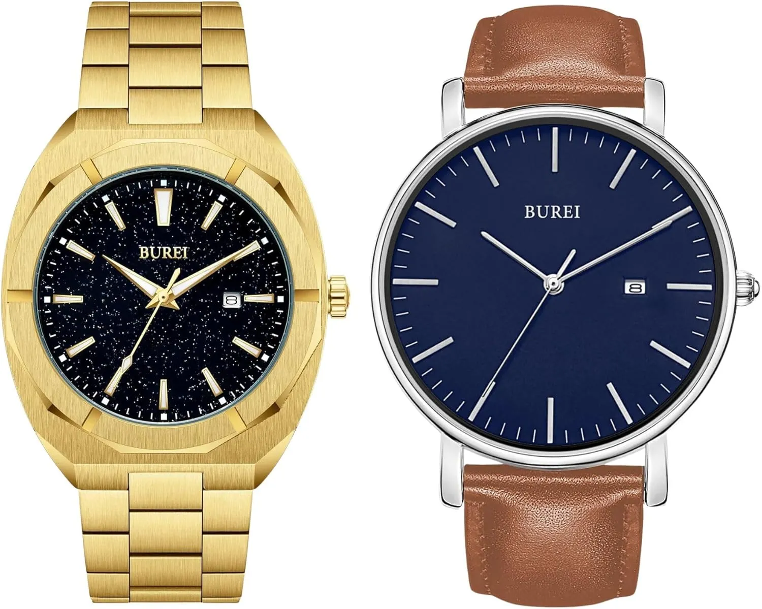 await Men's Wrist Watches Stainless Steel Waterproof Quartz Watch Valentines Day Gifts for Men BUREI Fashion Business 