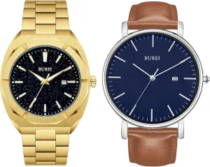 await Men's Wrist Watches Stainless Steel Waterproof Quartz Watch Valentines Day Gifts for Men BUREI Fashion Business 