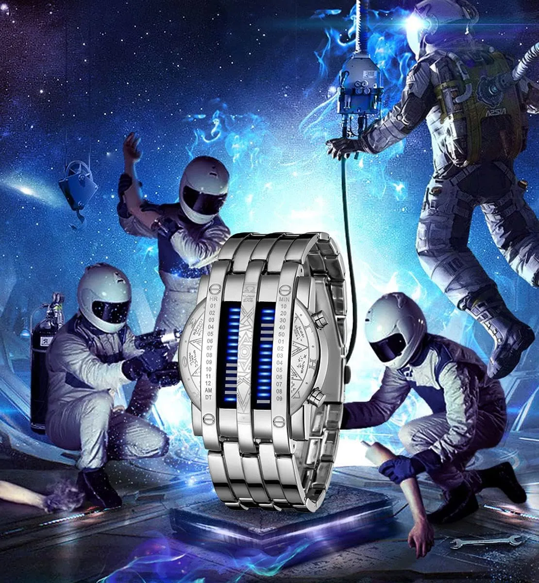 Backlight Bracelet Watches FANMIS Americanism sweet curriculum Creative Mens Binary Matrix Blue LED Digital Watch Fashion Classic Black Plated Waterproof LED 