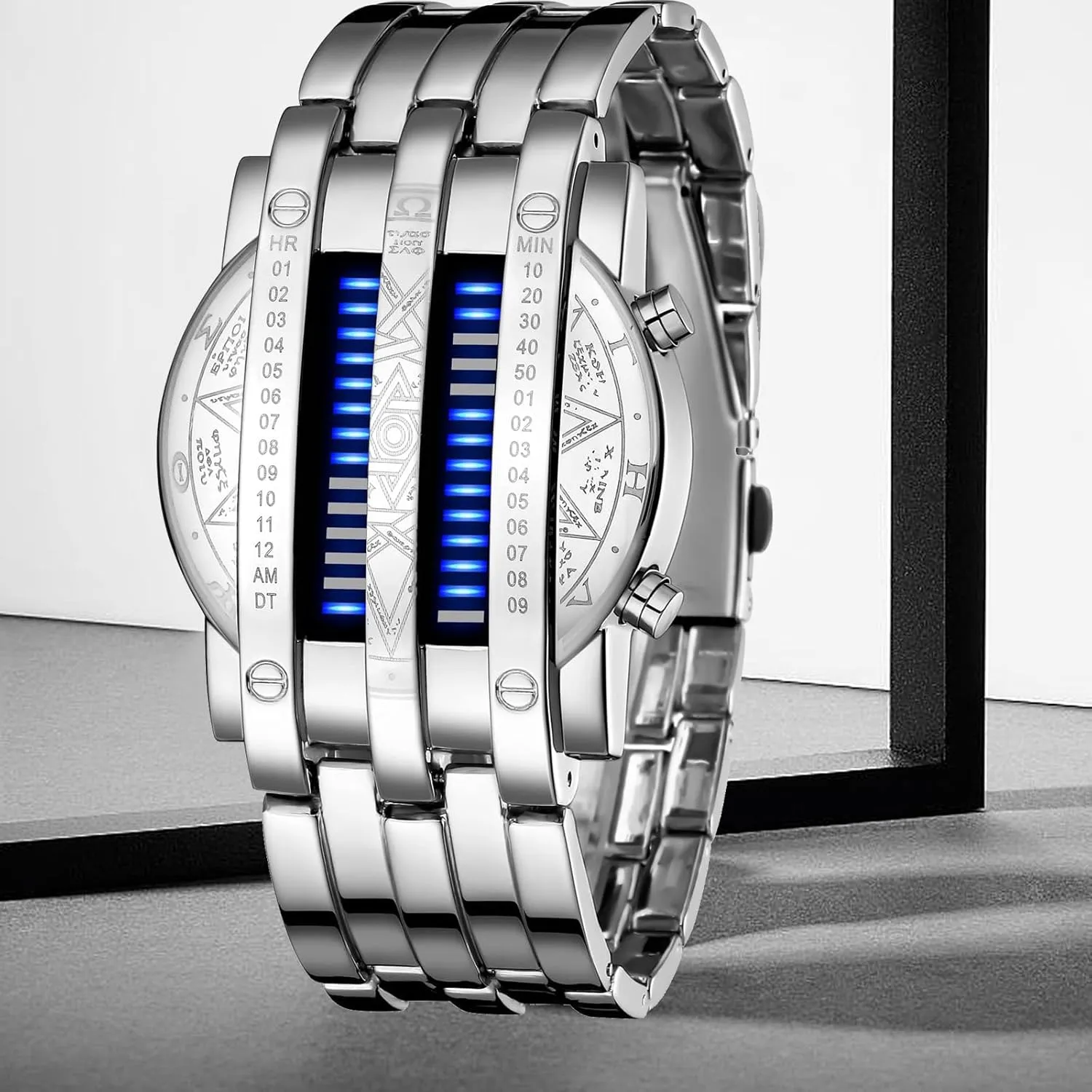 Backlight Bracelet Watches FANMIS Americanism sweet curriculum Creative Mens Binary Matrix Blue LED Digital Watch Fashion Classic Black Plated Waterproof LED 