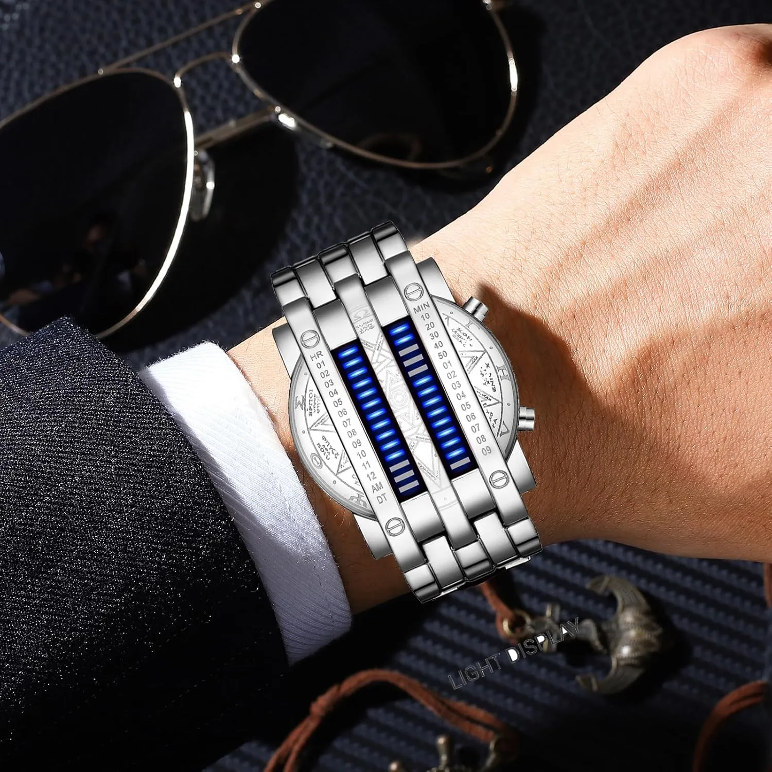 Backlight Bracelet Watches FANMIS Americanism sweet curriculum Creative Mens Binary Matrix Blue LED Digital Watch Fashion Classic Black Plated Waterproof LED 