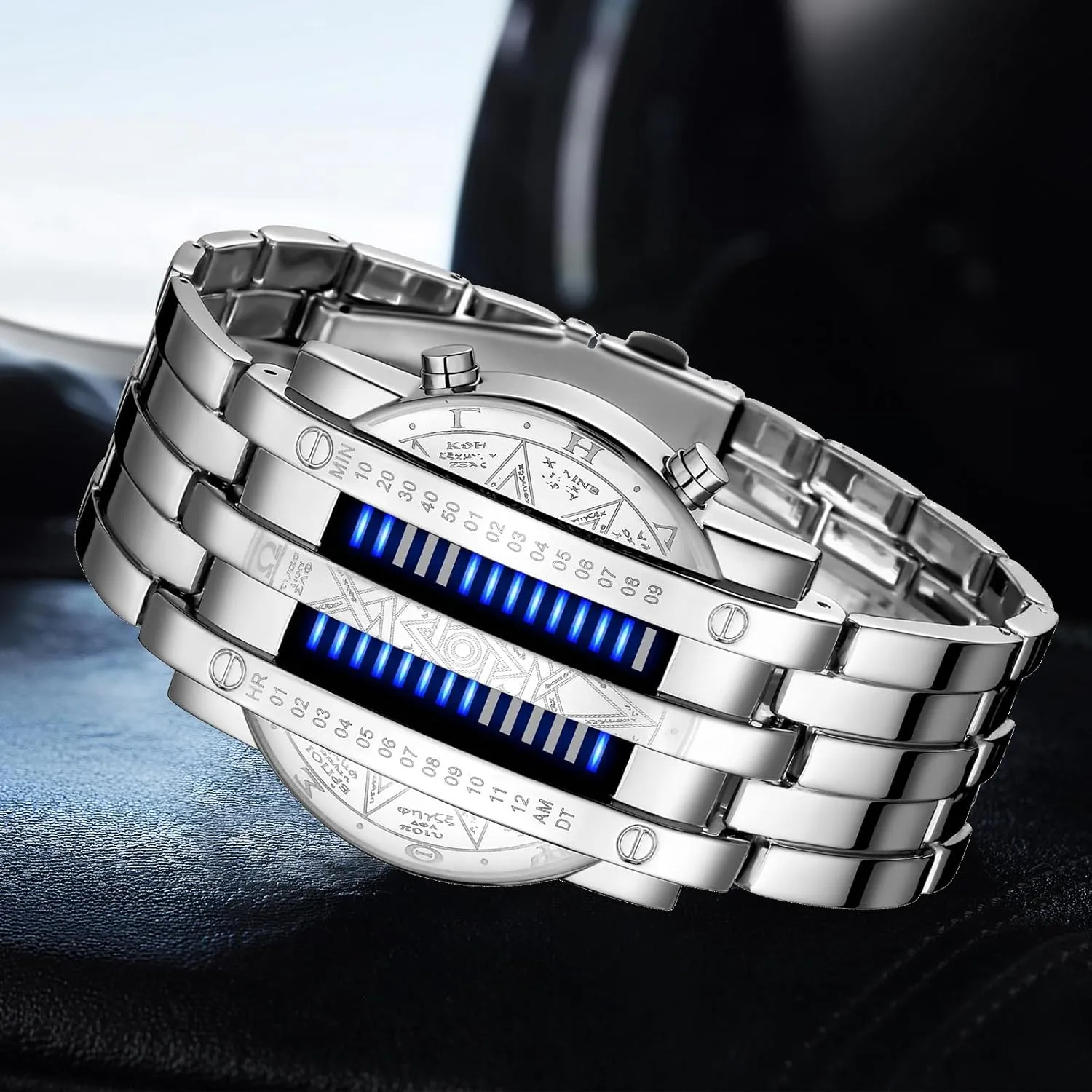 Backlight Bracelet Watches FANMIS Americanism sweet curriculum Creative Mens Binary Matrix Blue LED Digital Watch Fashion Classic Black Plated Waterproof LED 