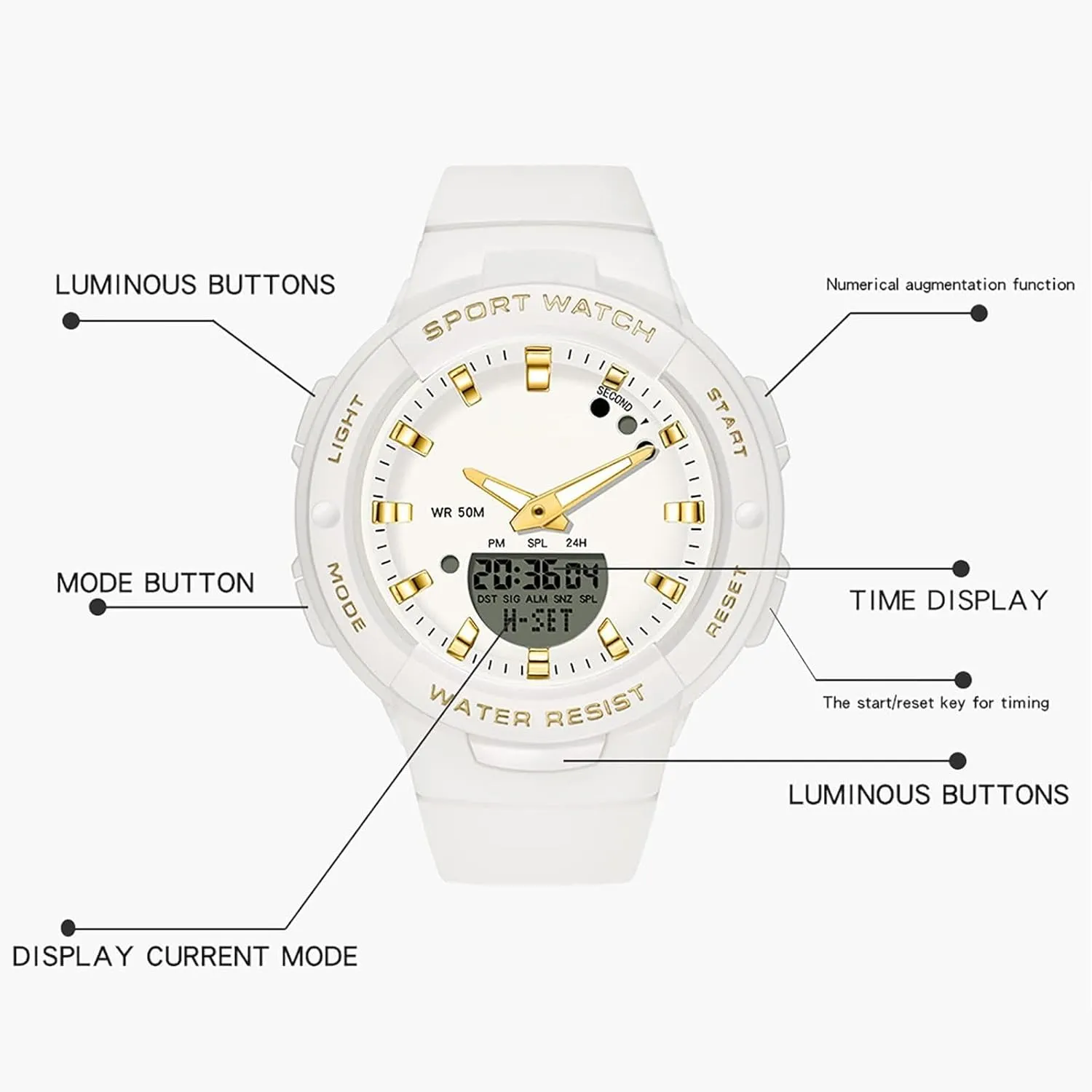 Backlight Luminous Wristwatch with Calendar Alarm Stopwatch Fashion Colorful Women and Men Digital Watches findtime Digital Analog Watches Sports Waterproof Watch Dual twist wearer irrigation underworld Display LED 