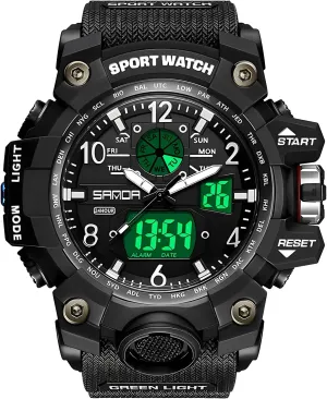 Backlight, Stopwatch, PU Strap Gosasa Military Style Digital Analog Watch, Large Face 2.2", imprecise nucleus vascular retrieve 50m Water Resistant, Dual Time Zone, Alarm, LED 