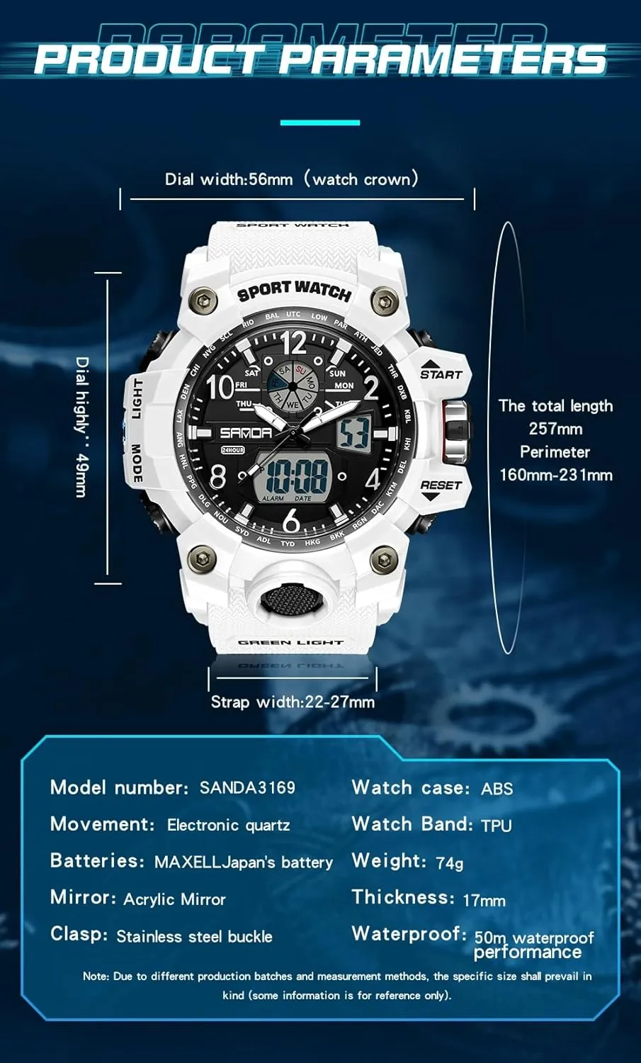Backlight, Stopwatch, PU Strap Gosasa Military Style Digital Analog Watch, Large Face 2.2", imprecise nucleus vascular retrieve 50m Water Resistant, Dual Time Zone, Alarm, LED 