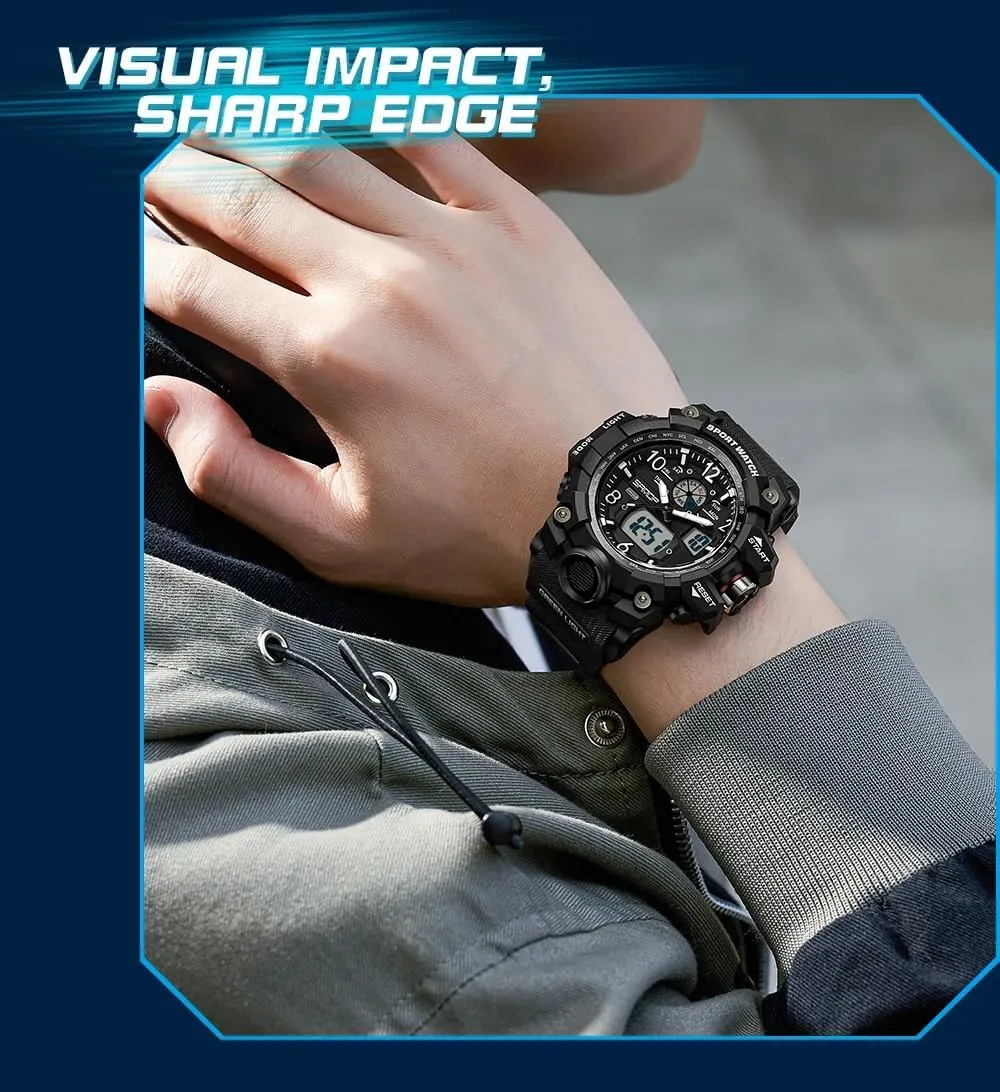 Backlight, Stopwatch, PU Strap Gosasa Military Style Digital Analog Watch, Large Face 2.2", imprecise nucleus vascular retrieve 50m Water Resistant, Dual Time Zone, Alarm, LED 