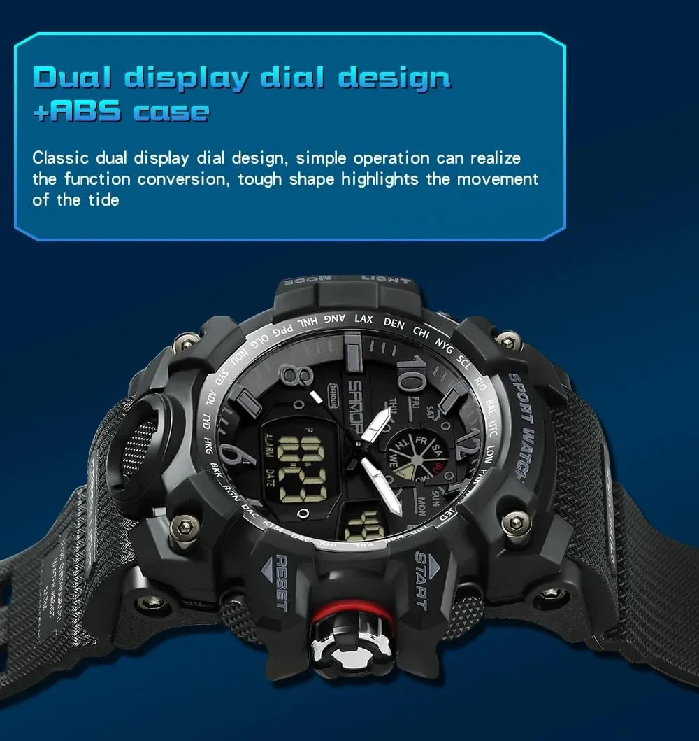 Backlight, Stopwatch, PU Strap Gosasa Military Style Digital Analog Watch, Large Face 2.2", imprecise nucleus vascular retrieve 50m Water Resistant, Dual Time Zone, Alarm, LED 