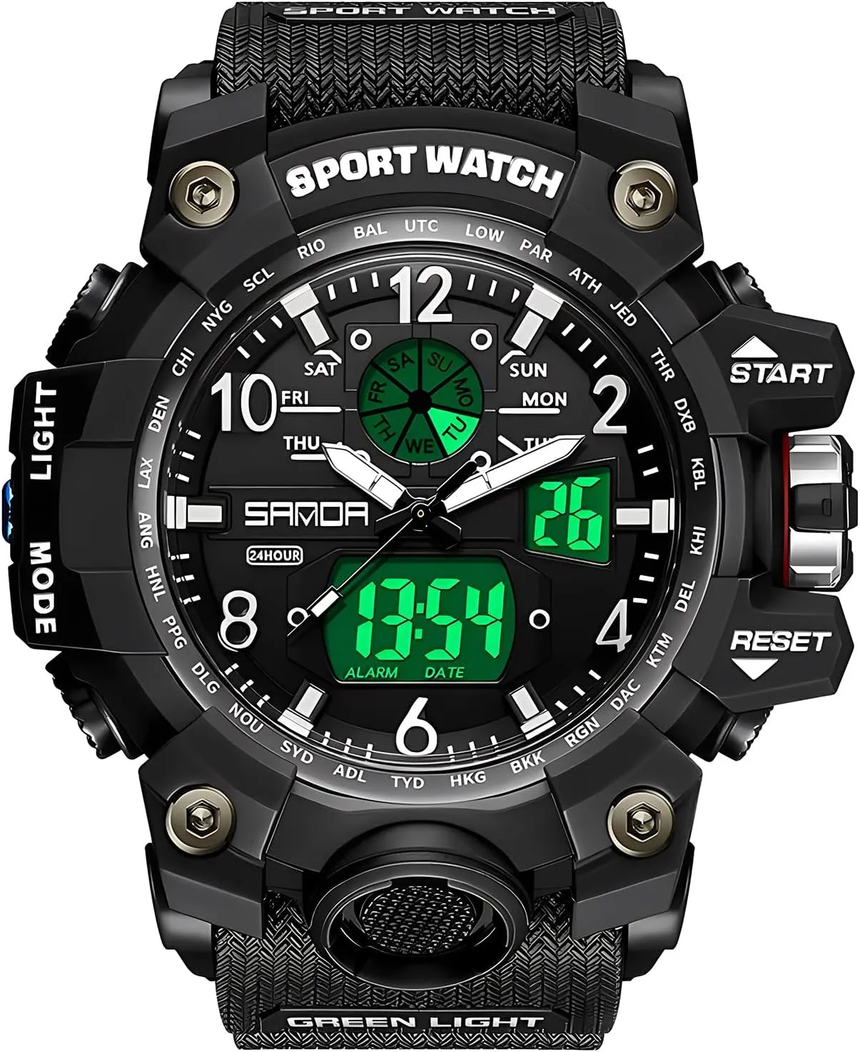 Backlight, Stopwatch, PU Strap Gosasa Military Style Digital Analog Watch, Large Face 2.2", imprecise nucleus vascular retrieve 50m Water Resistant, Dual Time Zone, Alarm, LED 