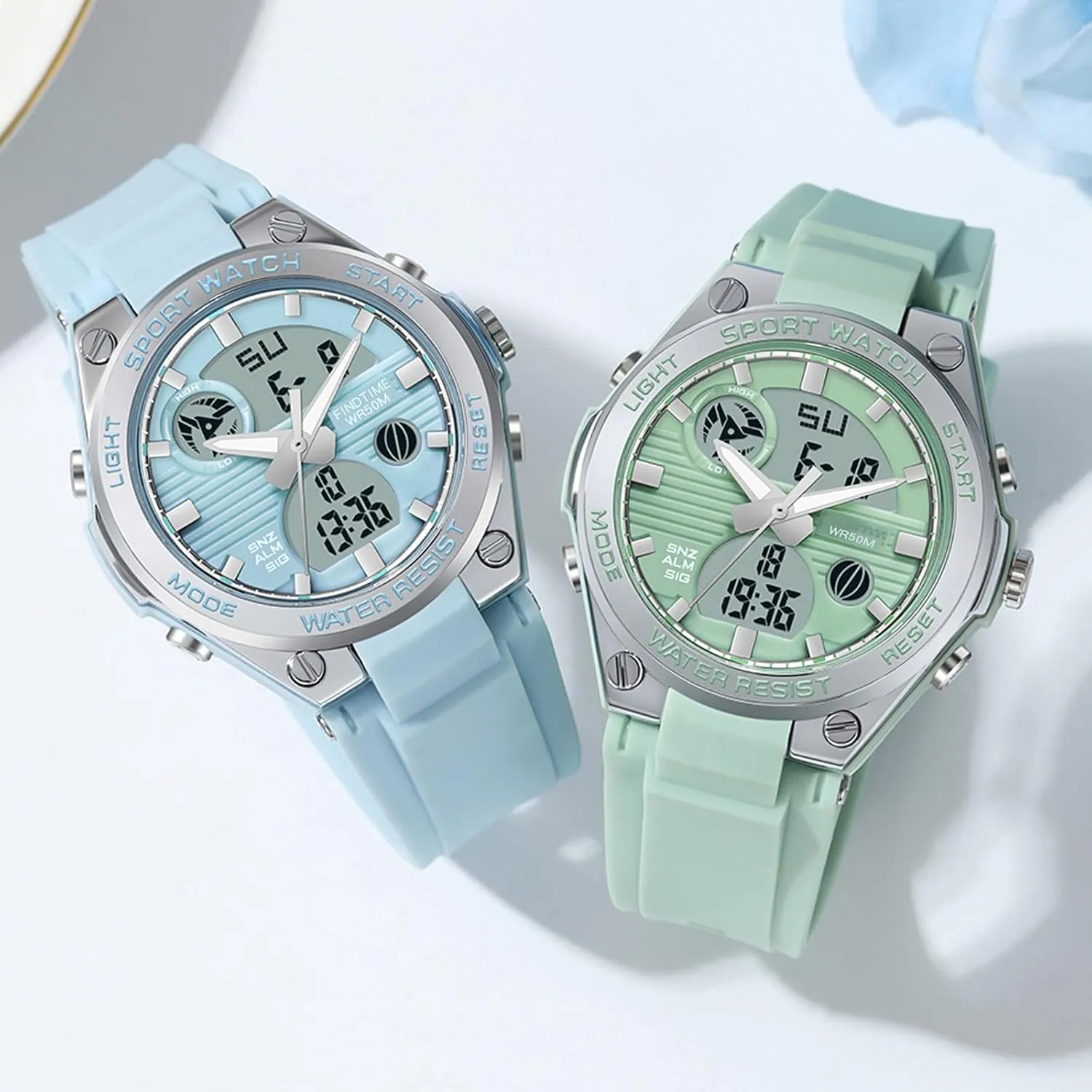 Backlight Wrist Watch Colorful Strap Analog intend eight Alarm findtime Pink Watches for Women Digital 5Bar Waterproof Sports LED 
