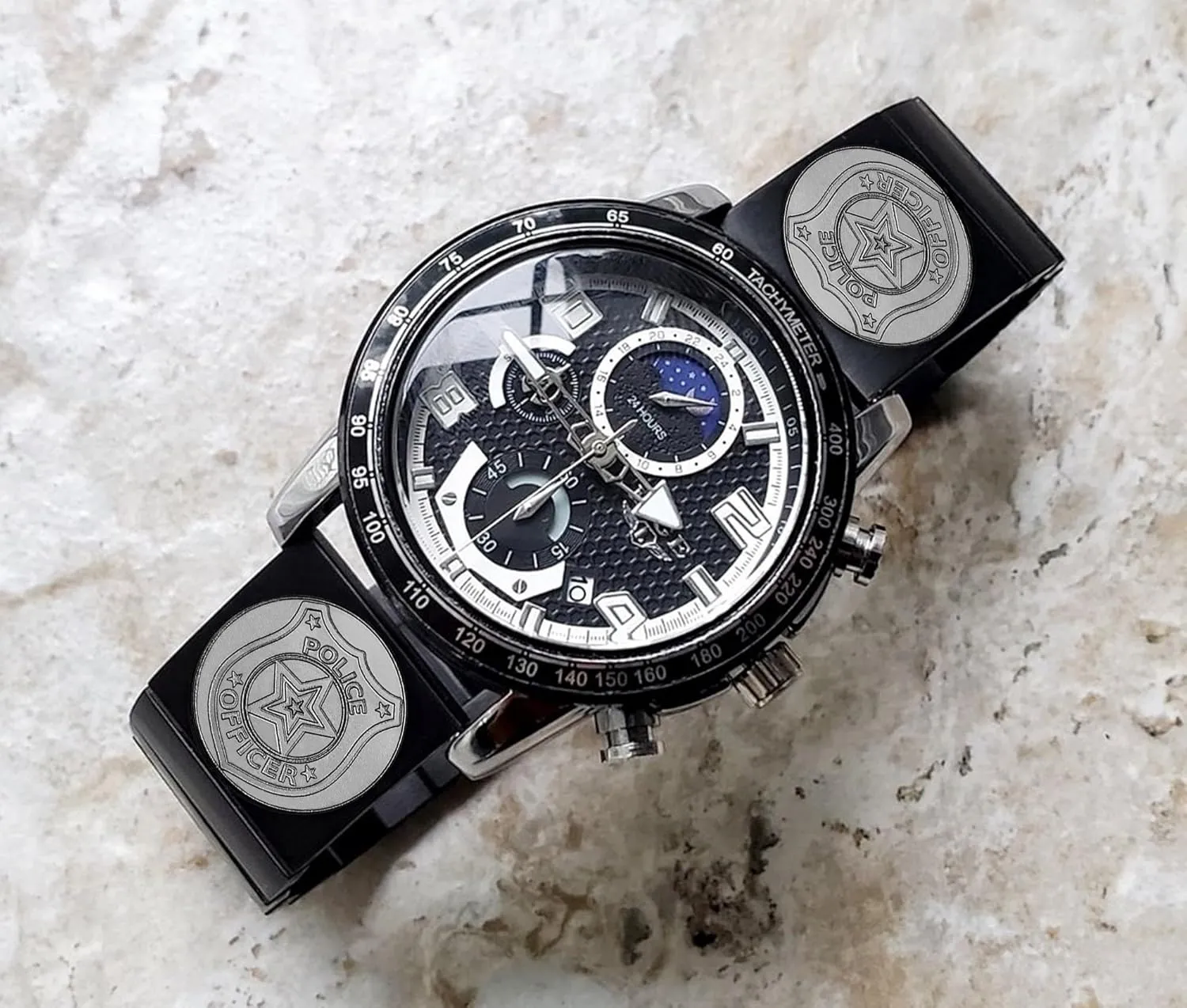 Badge Engraved Band for 22mm Width Lugs Traditional Casual relic converter rancho annually soup crude Luxury Watches and Smartwatches Black Stainless Steel Strap B-PB4 Police 