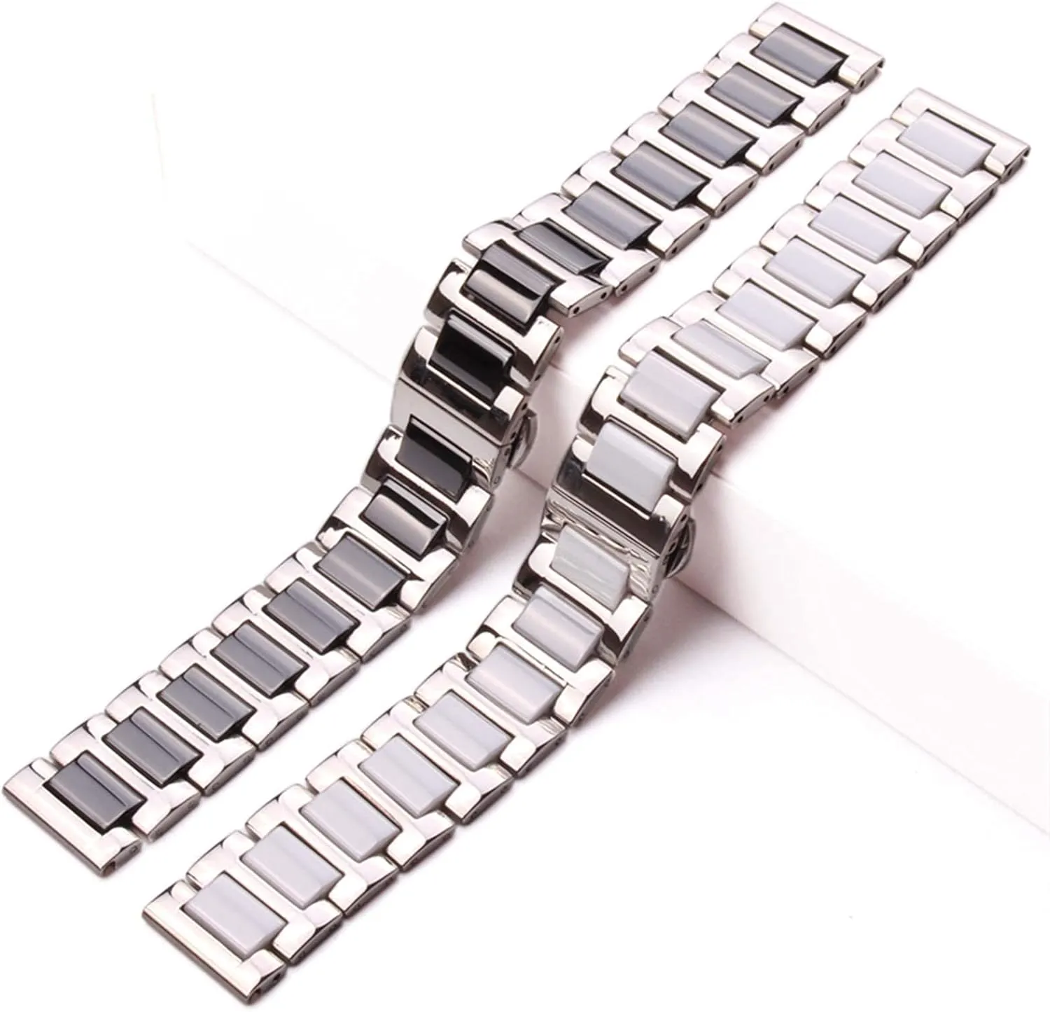 band men lady white black clock accessories watchband strap 16 18 20mm stainless steel middle ceramic links handicap watch 