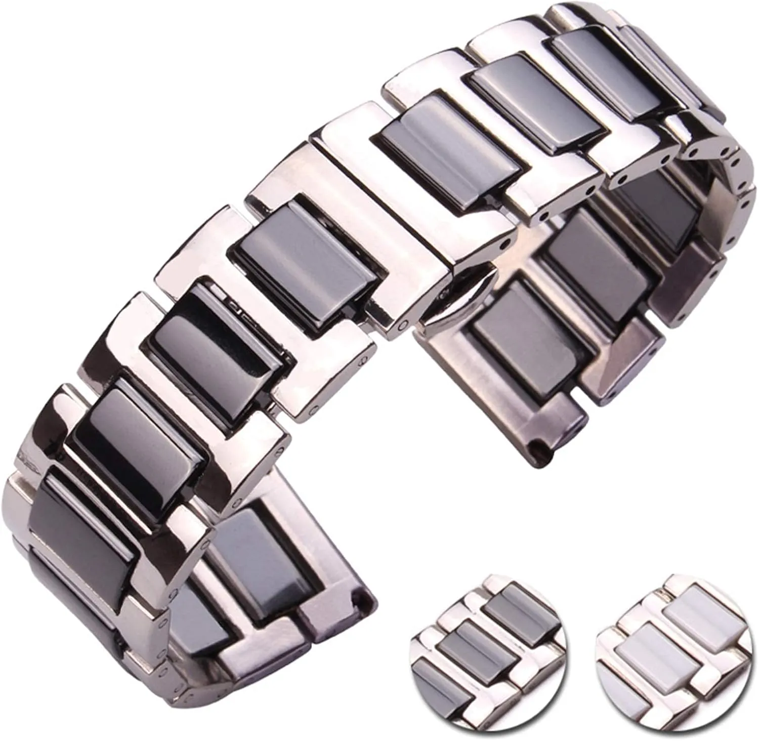 band men lady white black clock accessories watchband strap 16 18 20mm stainless steel middle ceramic links handicap watch 