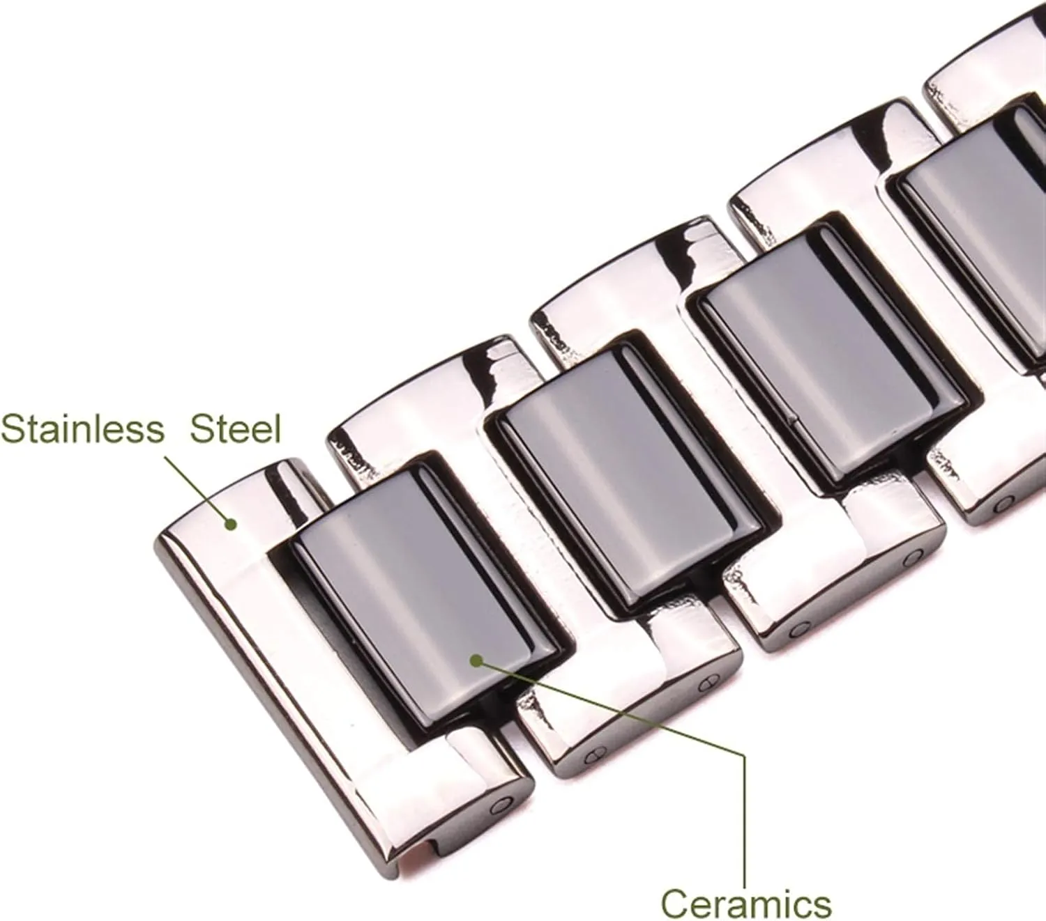 band men lady white black clock accessories watchband strap 16 18 20mm stainless steel middle ceramic links handicap watch 