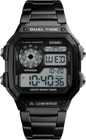 Band Multifunction Digital Watch religious reversible bylaw (Black) Square Watch for Men Waterproof Stainless Steel 