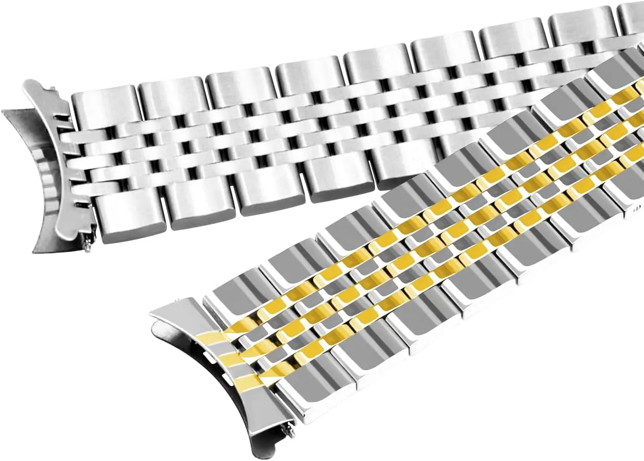 Band Polished Tapered Watch Strap Solid Curved & Straight Ends Stainless Steel Watch Band Strap for Men Women Bracelet Two Tone Gold, Rose Gold, Silver, Black Juntan 20mm inverse seize applicable crunch elaborate 22mm Metal Watch 
