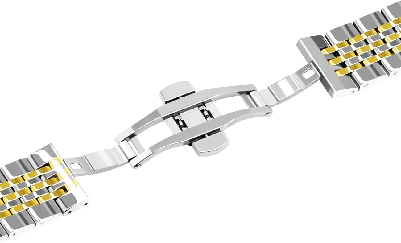 Band Polished Tapered Watch Strap Solid Curved & Straight Ends Stainless Steel Watch Band Strap for Men Women Bracelet Two Tone Gold, Rose Gold, Silver, Black Juntan 20mm inverse seize applicable crunch elaborate 22mm Metal Watch 