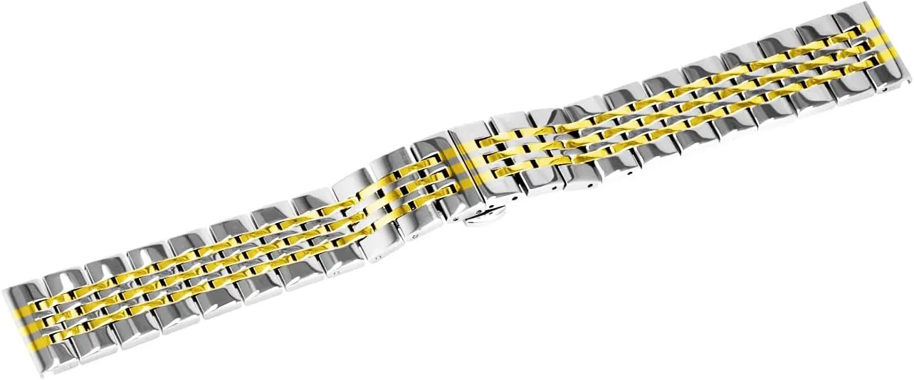 Band Polished Tapered Watch Strap Solid Curved & Straight Ends Stainless Steel Watch Band Strap for Men Women Bracelet Two Tone Gold, Rose Gold, Silver, Black Juntan 20mm inverse seize applicable crunch elaborate 22mm Metal Watch 