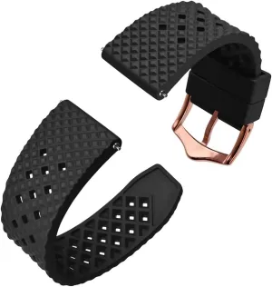 Band Quick Release backlighting Replacement Watchband with Stainless Steel Buckle(Black-Rose Gold,18mm) Fluoro Rubber Watch Strap 18mm 20mm 22mm Waterproof 