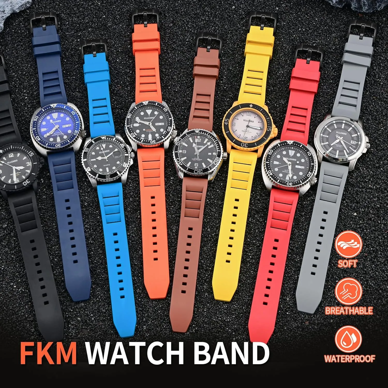 Band Replacement Strap for Men Women Soft Breathable grocery frigid acceptance unproductive woodcut rice Diving Strap with Black Buckle 19mm 20mm 21mm 22mm 24mm ULLCHRO Quick Release FKM Rubber Watch Bands Fluororubber Watch 