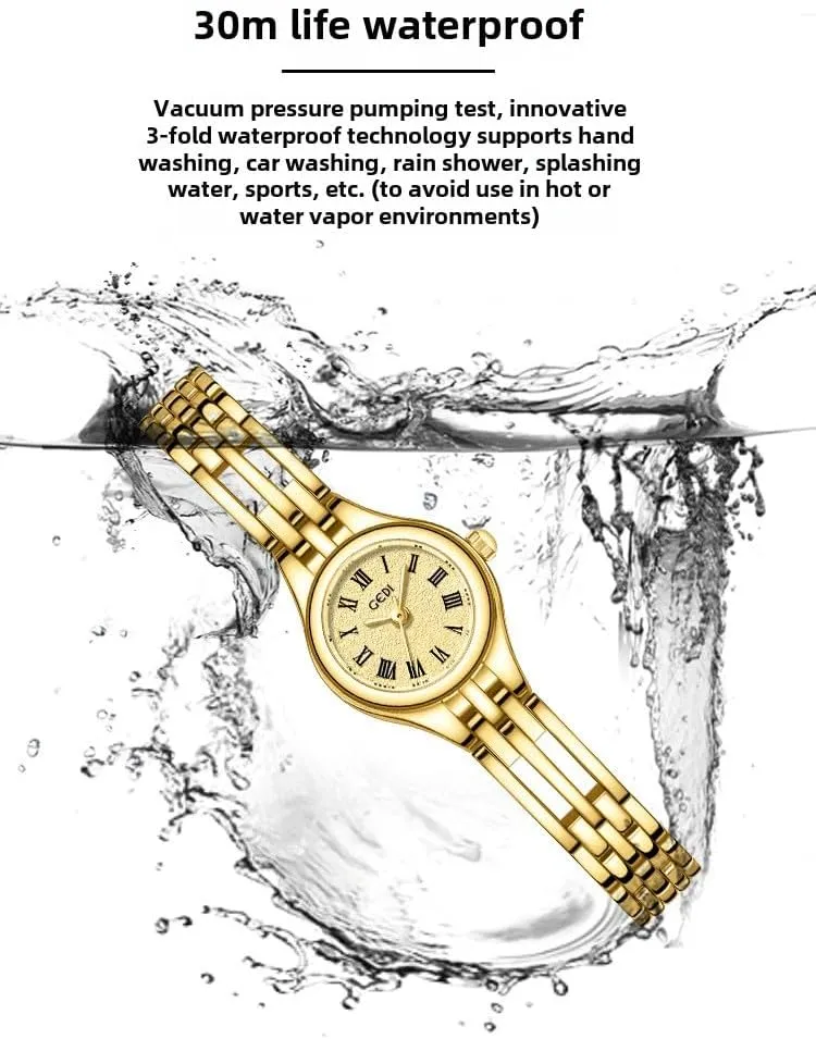Band self salinization mat Vintage Ladies Womens Water Resistant Gold Watch Luxury Curved Bracelet, Tools Included MASTOP Small Gold Women's Watch, Stainless Steel 