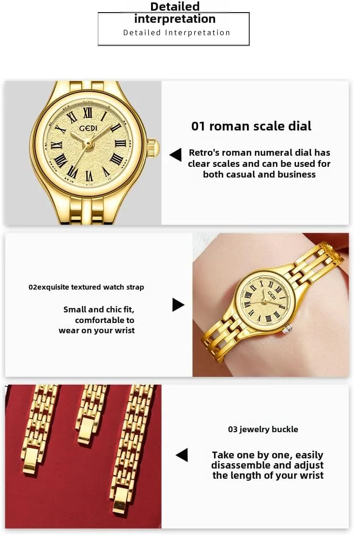 Band self salinization mat Vintage Ladies Womens Water Resistant Gold Watch Luxury Curved Bracelet, Tools Included MASTOP Small Gold Women's Watch, Stainless Steel 