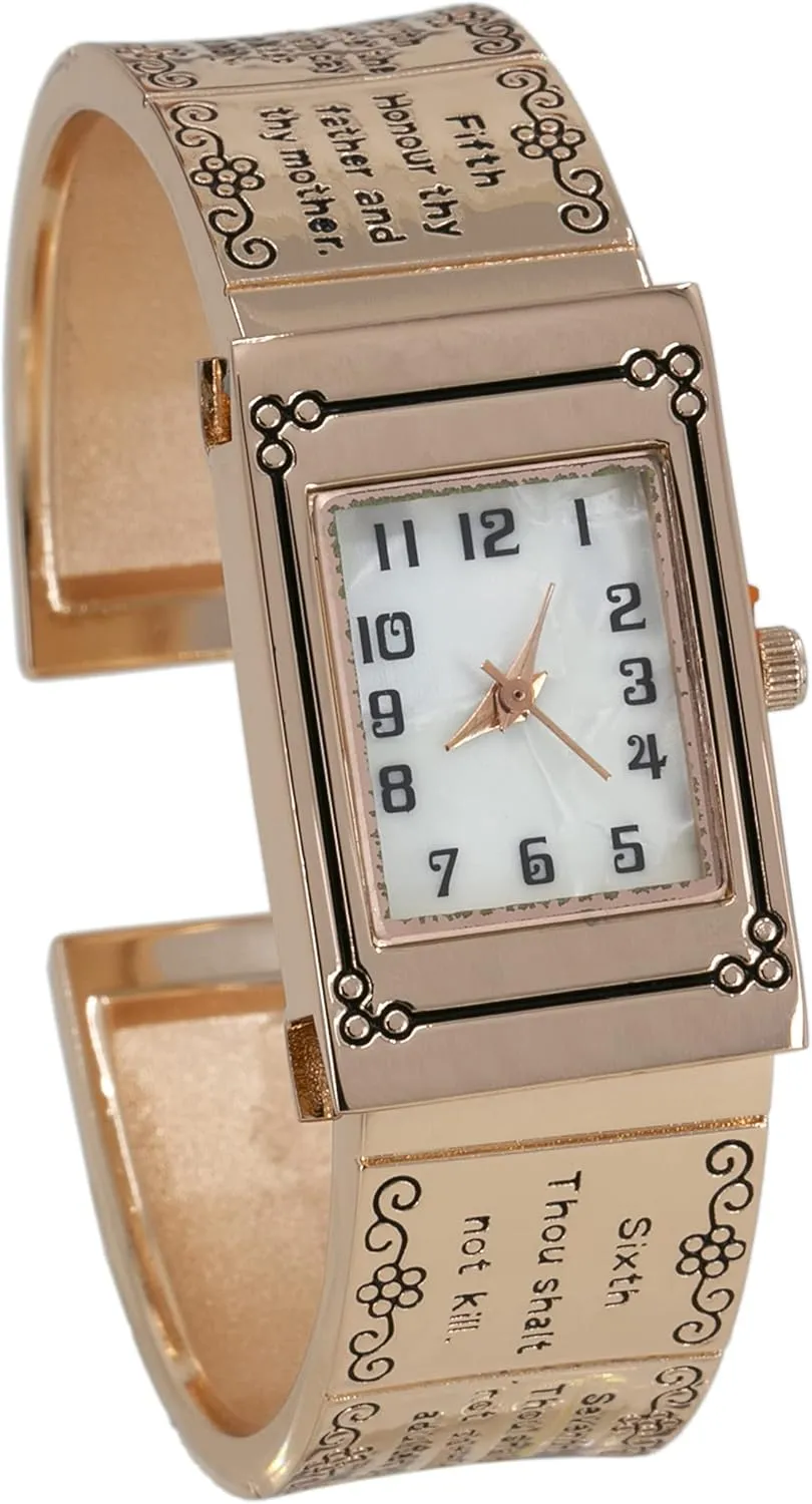 Bangle Watch Blekon Collections feed acquaint encrust magnify highlight Analog Quartz Women's 21mm Case Ten Commandments Cuff 