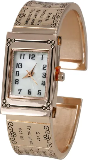 Bangle Watch Blekon Collections feed acquaint encrust magnify highlight Analog Quartz Women's 21mm Case Ten Commandments Cuff 